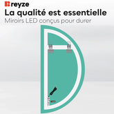 Miroir LED Demi-Lune | Sans Boutons Tactiles | Lumière Blanche Chaude - Reyze Série Ambient Modèle 1 - Côté Gauche