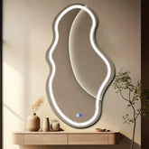 Miroir LED Asymétrique 2 | boutons tactiles | Fonction Anti-Buée | Lumière blanche froide - Reyze Série Salono Modèle 1 - Vertical