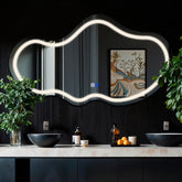 Miroir LED Asymétrique 2 | boutons tactiles | Fonction Anti-Buée | Lumière blanche neutre - Reyze Série Salono Modèle 1 - Horizontal