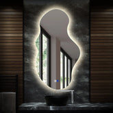 Miroir LED Asymétrique 2 | boutons tactiles | Fonction Anti-Buée | Lumière blanche neutre - Reyze Série Ambient Modèle 1 - Vertical
