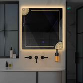 Miroir LED Carré | Bouton Tactile | Lumière Blanche Chaude - Reyze Série Good Vibes Modèle 7