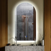 Miroir LED Semi-Ovale 2 | boutons tactiles | Fonction Anti-Buée | Lumière blanche froide - Reyze Série Ambient Modèle 1