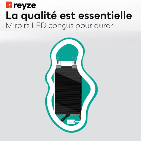 Miroir LED Asymétrique 2 | boutons tactiles | Fonction Anti-Buée | Température de couleur réglable - Reyze Série Salono Modèle 1 - Vertical