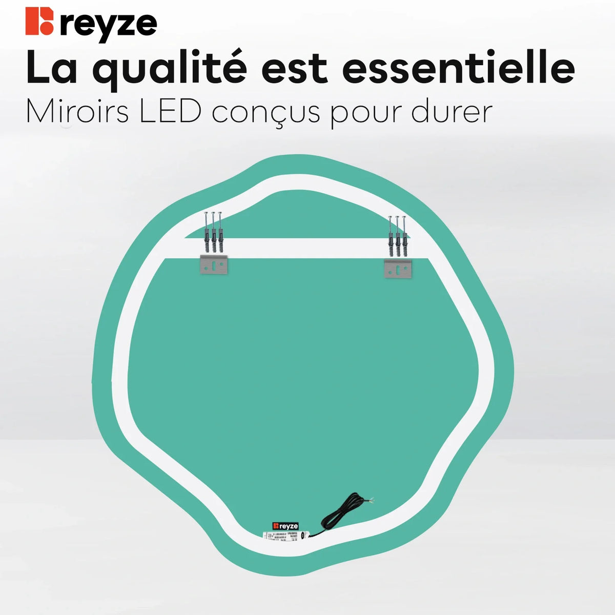Miroir LED Asymétrique Ovale | Sans Boutons Tactiles | Lumière Blanche Chaude - Reyze Série Salono Modèle 1
