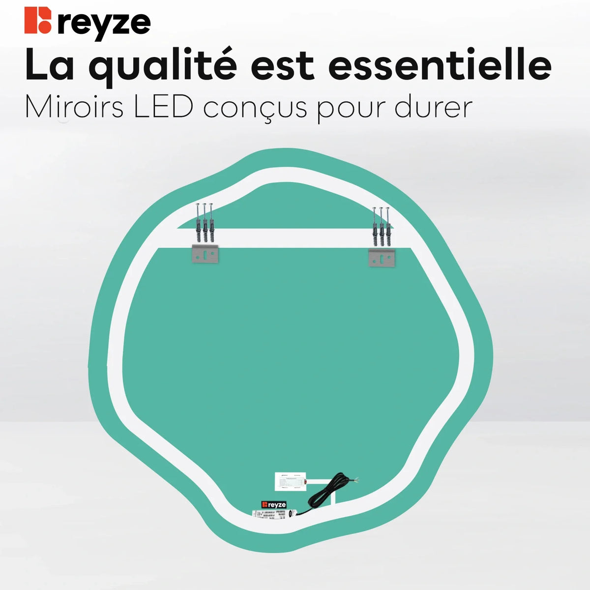 Miroir LED Asymétrique Ovale | Bouton Tactile | Lumière blanche neutre - Reyze Série Salono Modèle 1