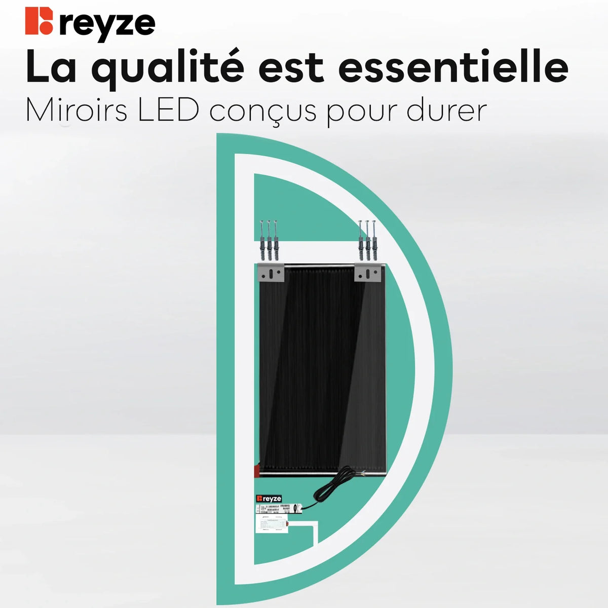 Miroir LED Demi-Lune | boutons tactiles | Fonction Anti-Buée | Lumière Blanche Chaude - Reyze Série Salono Modèle 1 - Côté Gauche