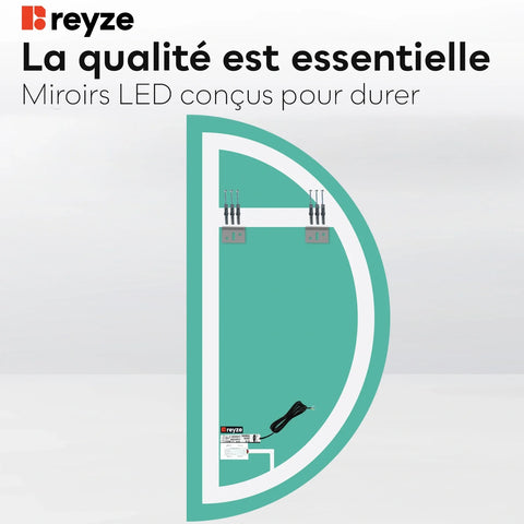 Miroir LED Demi-Lune | Bouton Tactile | Lumière Blanche Chaude - Reyze Série Ambient Modèle 1 - Côté Gauche