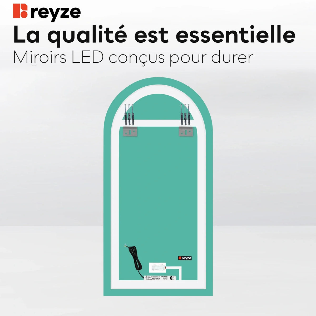 Miroir LED Semi-Ovale 2 | Bouton Tactile | Lumière Blanche Chaude - Reyze Série Ambient Modèle 1