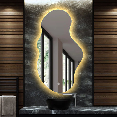 Miroir LED Asymétrique 2 | Bouton Tactile | Lumière Blanche Chaude - Reyze Série Ambient Modèle 1 - Vertical