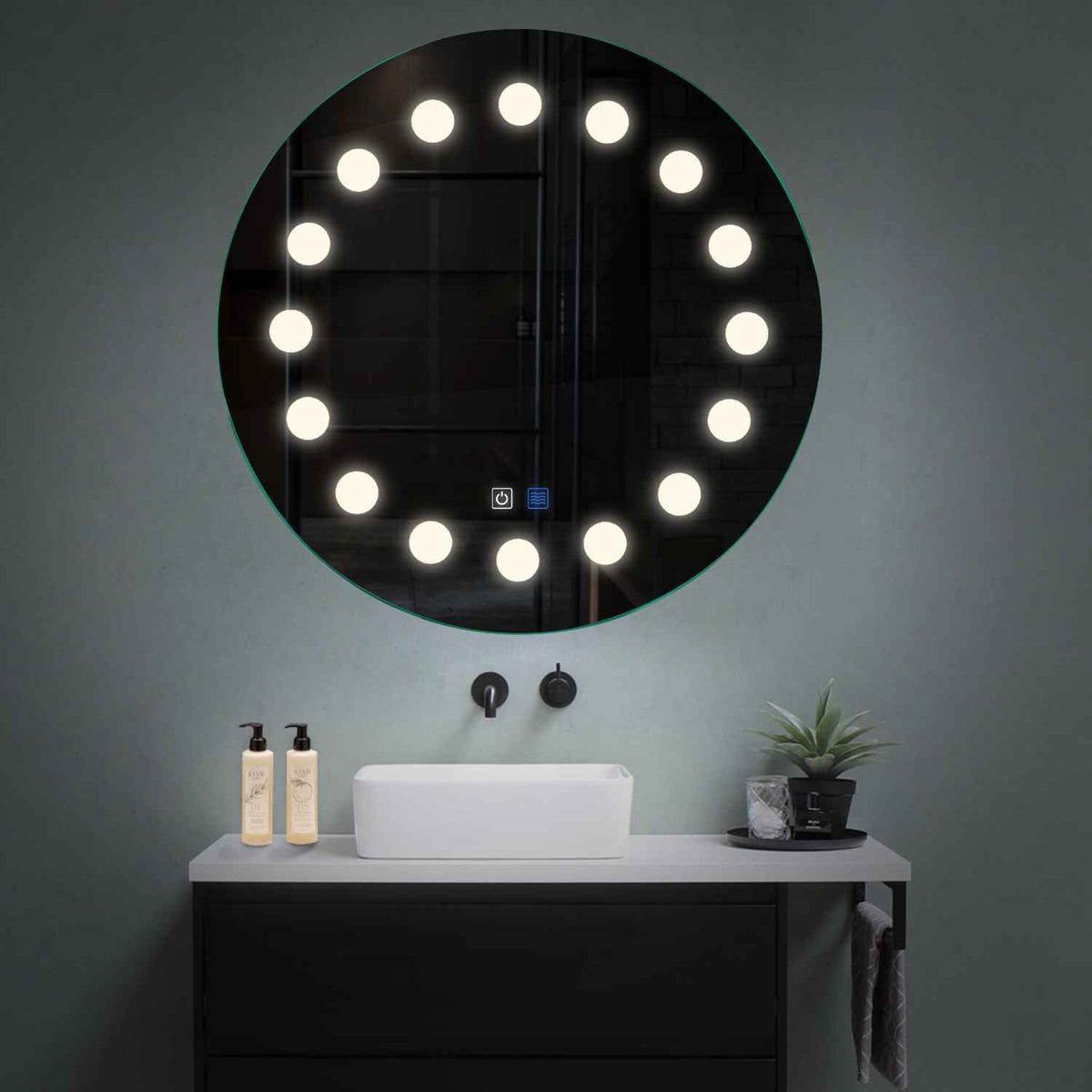 Miroir LED Rond | boutons tactiles | Fonction Anti-Buée | Lumière blanche neutre - Reyze Série Salono Modèle 6