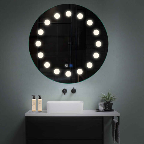 Miroir LED Rond | boutons tactiles | Fonction Anti-Buée | Lumière blanche neutre - Reyze Série Salono Modèle 6