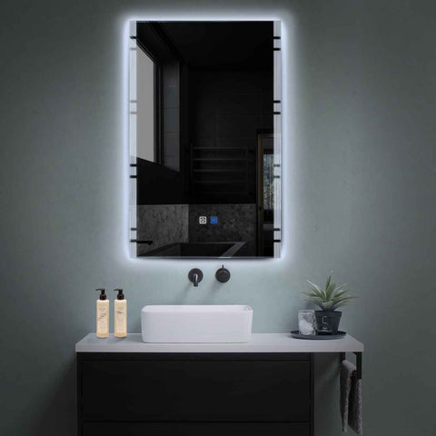 Miroir LED Vertical | boutons tactiles | Fonction Anti-Buée | Lumière blanche froide - Reyze Série Edge Modèle 3
