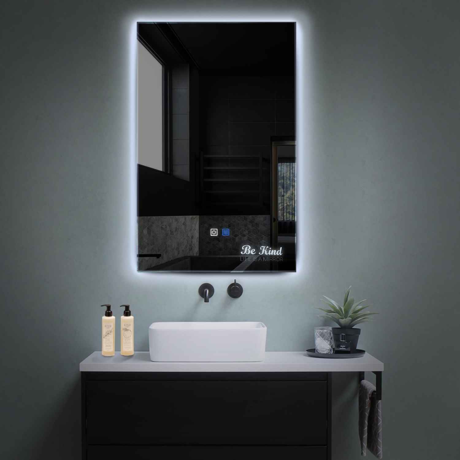Miroir LED Vertical | boutons tactiles | Fonction Anti-Buée | Lumière blanche froide - Reyze Série Motivated Modèle 6