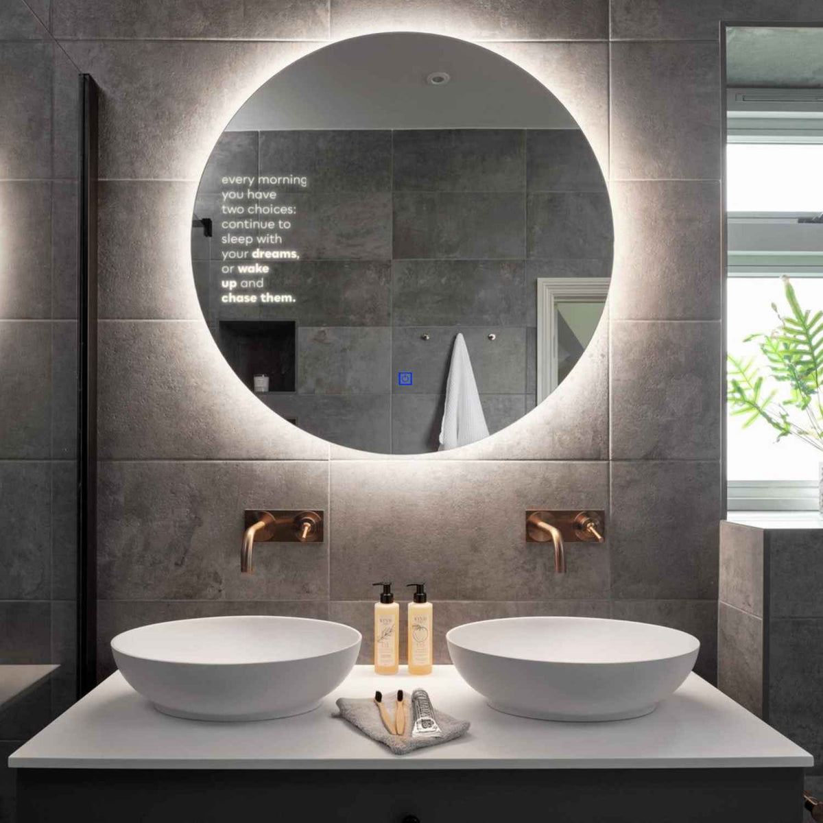 Miroir LED Rond | Bouton Tactile | Lumière blanche neutre - Reyze Série Motivated Modèle 2