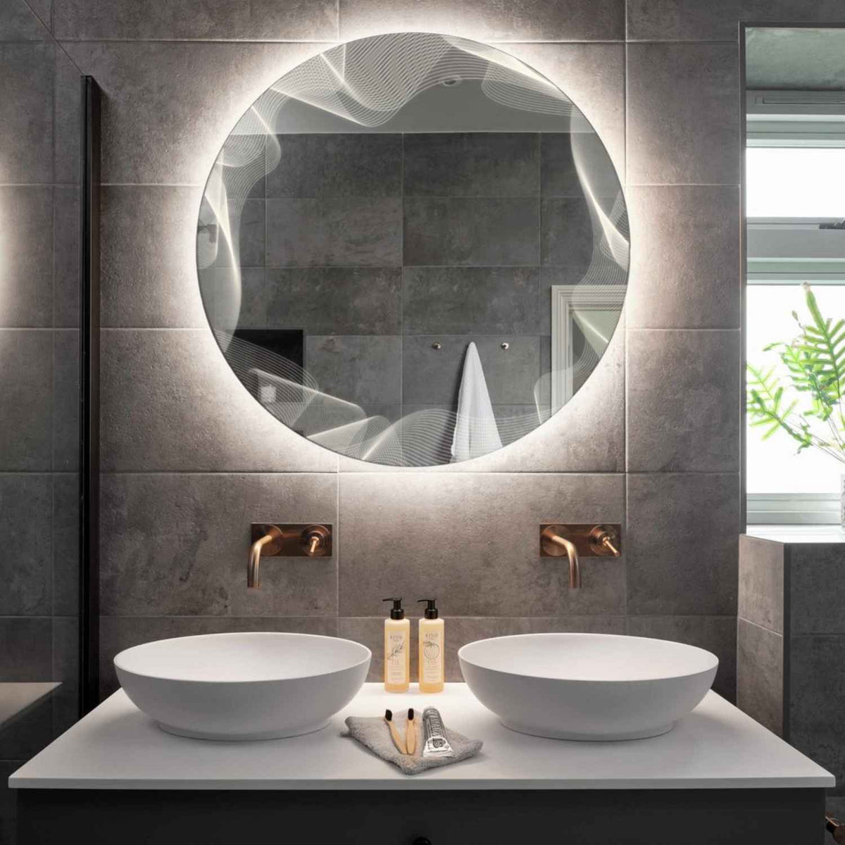 Miroir LED Rond | Sans Boutons Tactiles | Lumière blanche neutre - Reyze Série Simetria Modèle 3