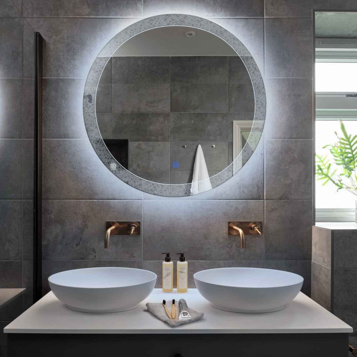 Miroir LED Rond | Bouton Tactile | Lumière blanche froide - Reyze Série Simetria Modèle 5