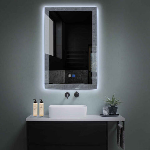 Miroir LED Vertical | boutons tactiles | Fonction Anti-Buée | Lumière blanche froide - Reyze Série Simetria Modèle 4