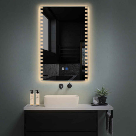 Miroir LED Vertical | boutons tactiles | Fonction Anti-Buée | Lumière Blanche Chaude - Reyze Série Edge Modèle 6