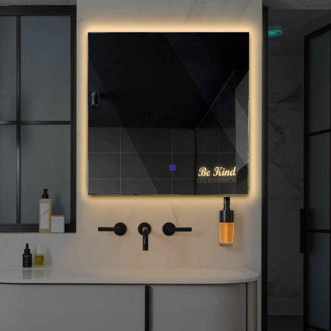 Miroir LED Carré | Bouton Tactile | Lumière Blanche Chaude - Reyze Série Motivated Modèle 6