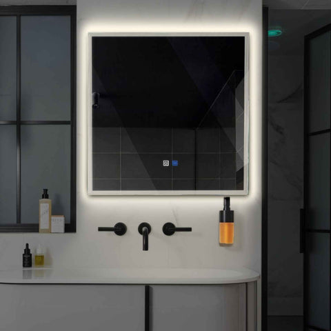 Miroir LED Carré | boutons tactiles | Fonction Anti-Buée | Lumière blanche neutre - Reyze Série Edge Modèle 1