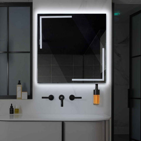 Miroir LED Carré | Sans Boutons Tactiles | Lumière blanche froide - Reyze Série Minimal Modèle 2