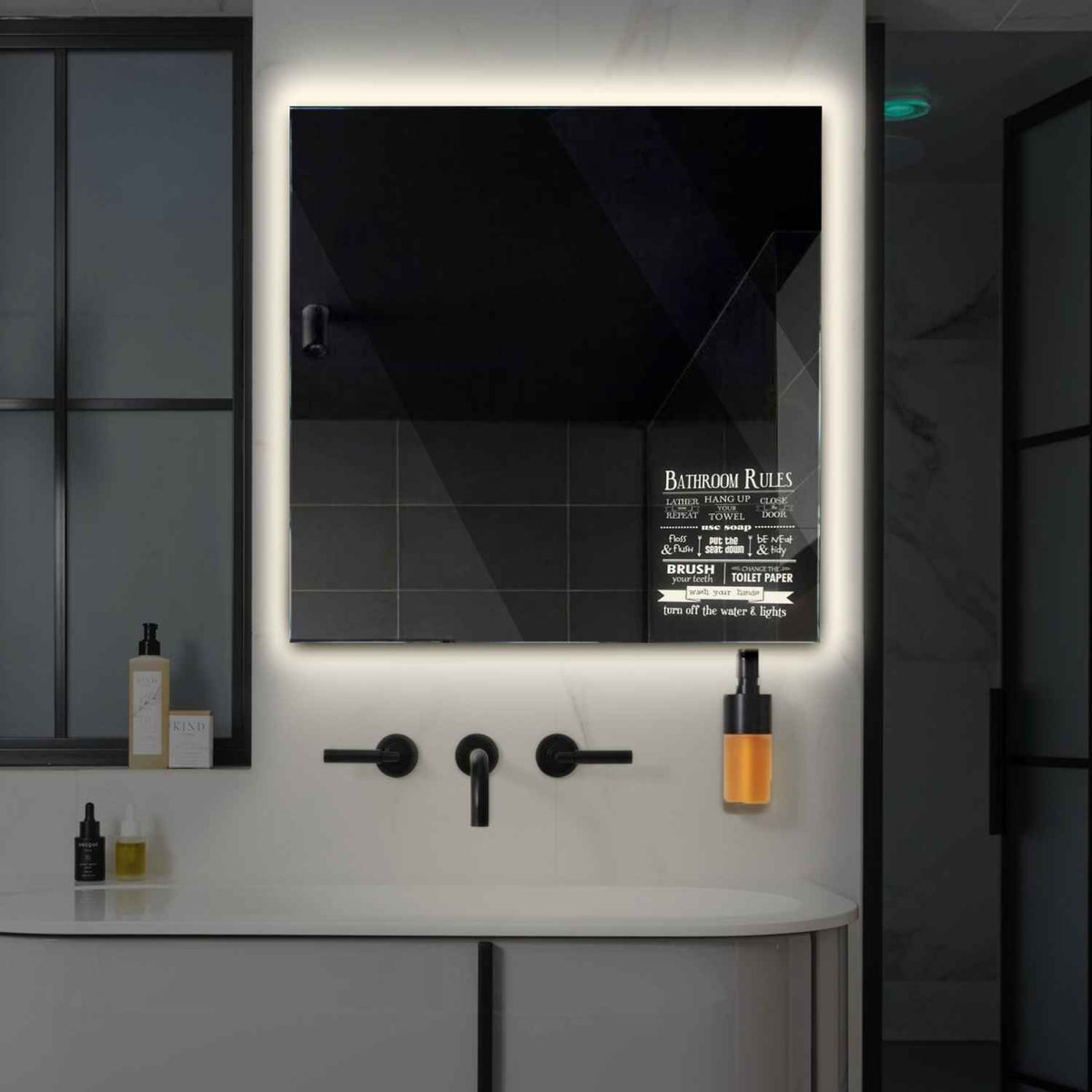 Miroir LED Carré | Sans Boutons Tactiles | Lumière blanche neutre - Reyze Série Motivated Modèle 5