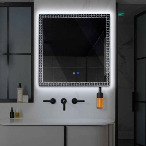 Miroir LED Carré | boutons tactiles | Fonction Anti-Buée | Lumière blanche froide - Reyze Série Official Modèle 4