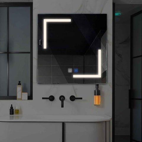 Miroir LED Carré | boutons tactiles | Fonction Anti-Buée | Lumière blanche neutre - Reyze Série Salono Modèle 3