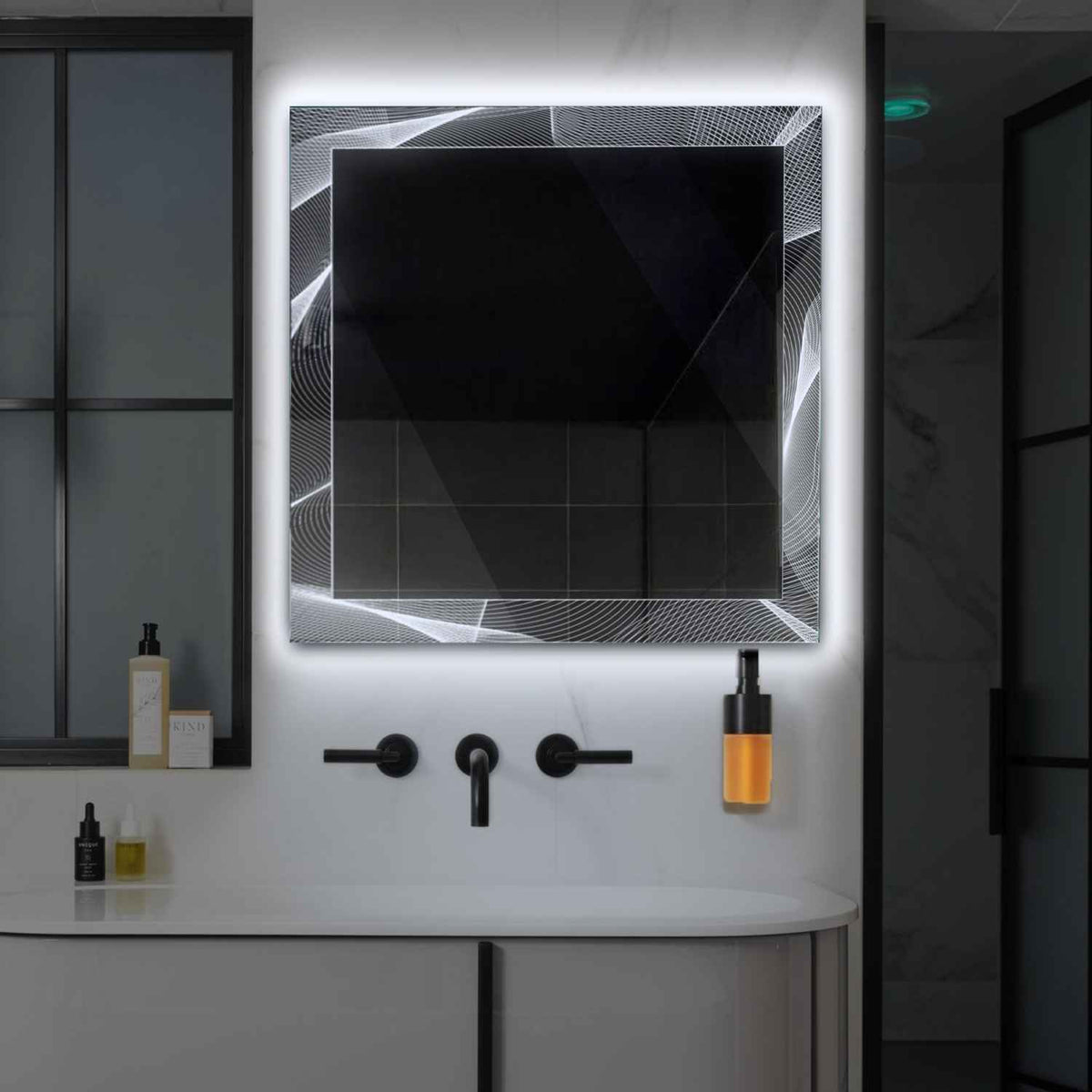 Miroir LED Carré | Sans Boutons Tactiles | Lumière blanche froide - Reyze Série Simetria Modèle 2