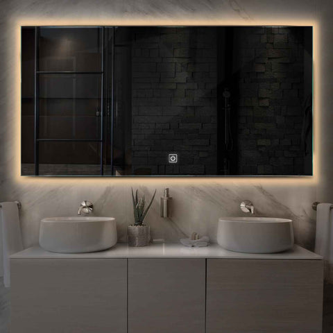 Miroir LED Horizontal | Bouton Tactile | Lumière Blanche Chaude - Reyze Série Ambient Modèle 1