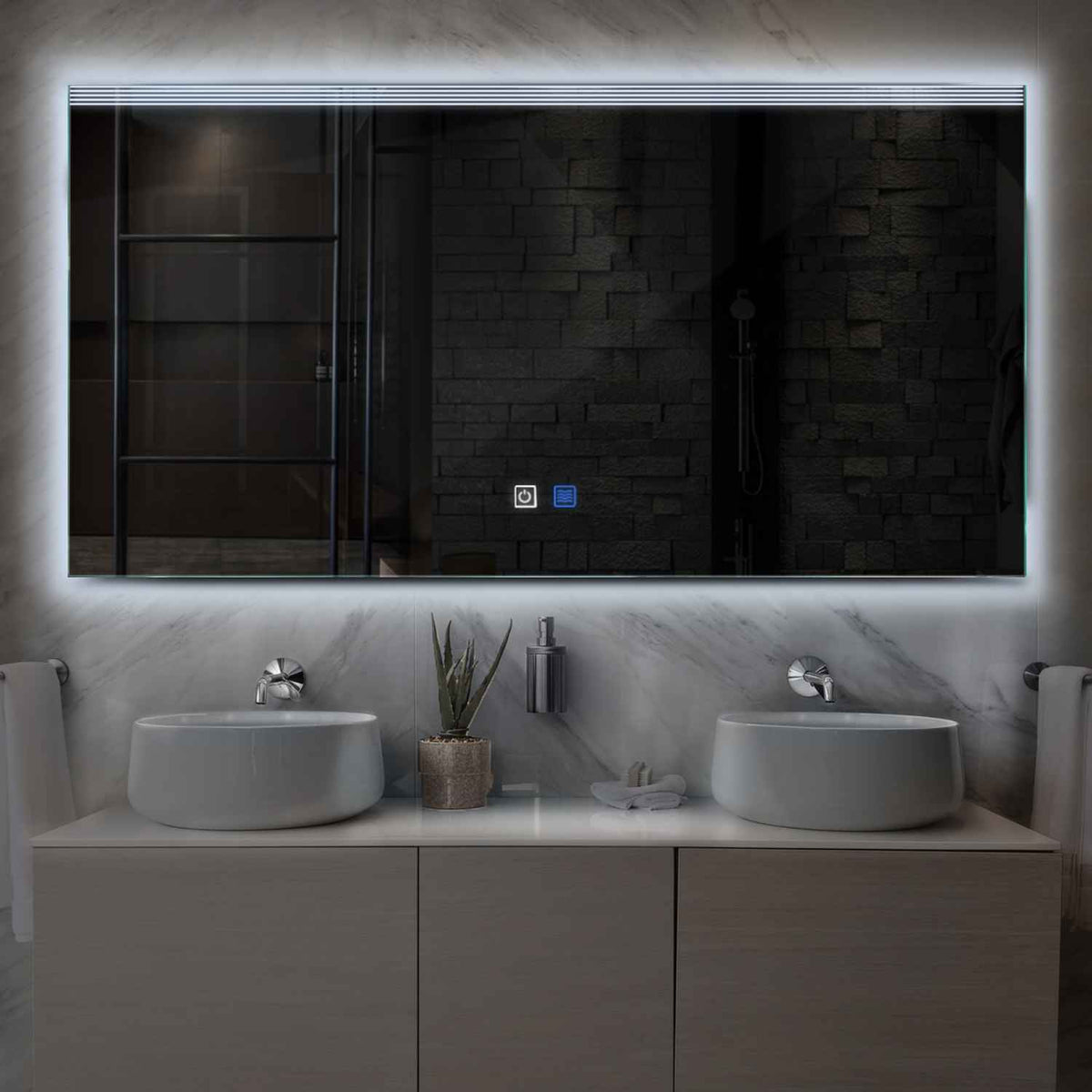 Miroir LED Horizontal | boutons tactiles | Fonction Anti-Buée | Lumière blanche froide - Reyze Série Edge Modèle 5