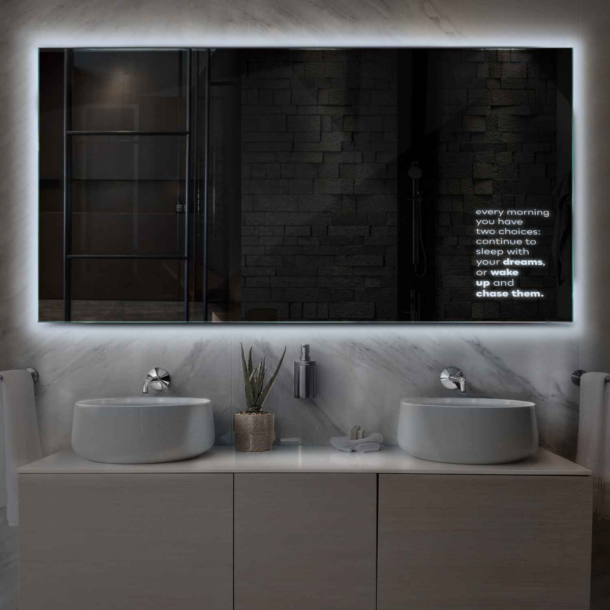 Miroir LED Horizontal | Sans Boutons Tactiles | Lumière blanche froide - Reyze Série Motivated Modèle 2
