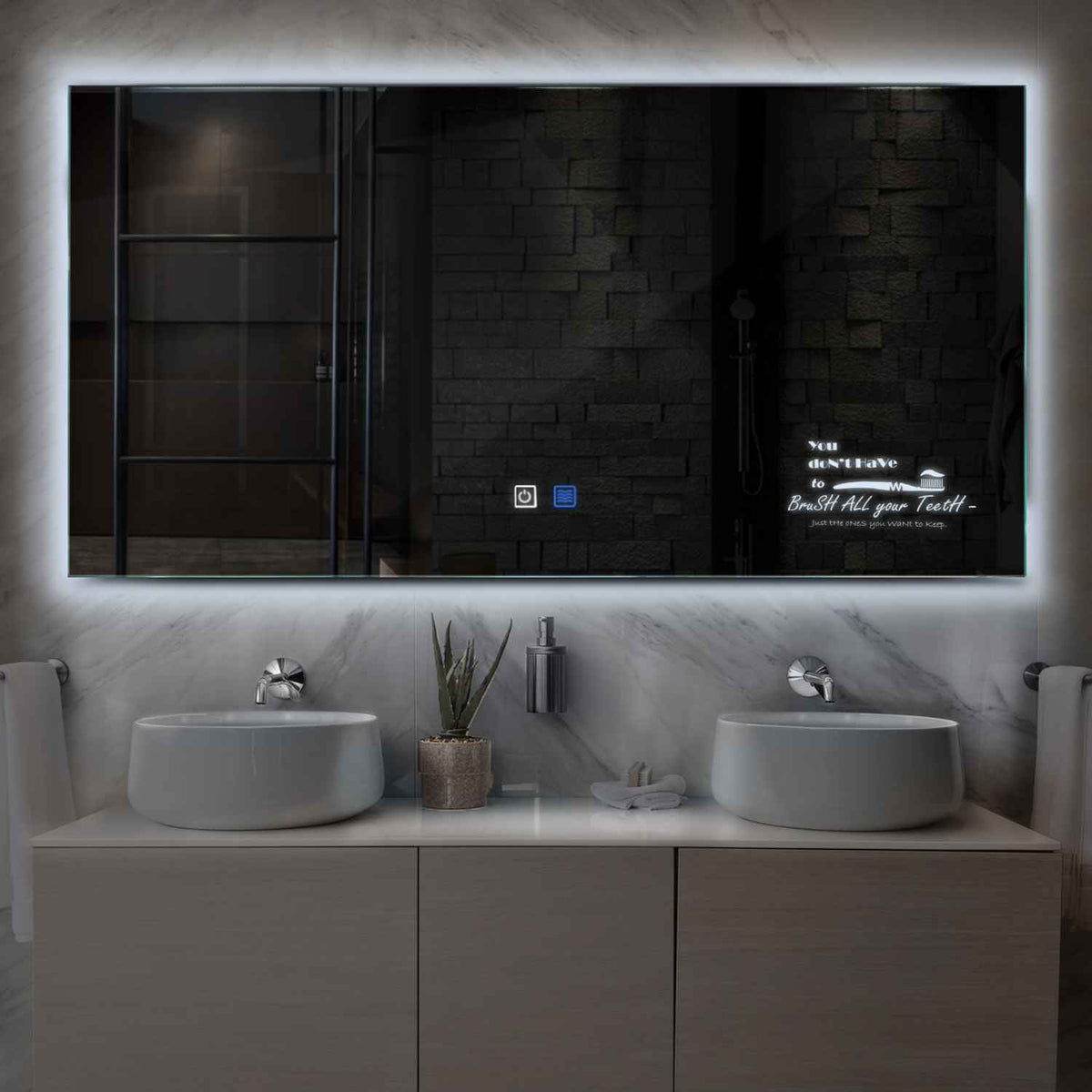 Miroir LED Horizontal | boutons tactiles | Fonction Anti-Buée | Lumière blanche froide - Reyze Série Motivated Modèle 3