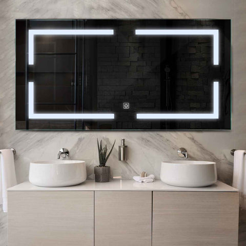 Miroir LED Horizontal | Bouton Tactile | Lumière blanche froide - Reyze Série Salono Modèle 2