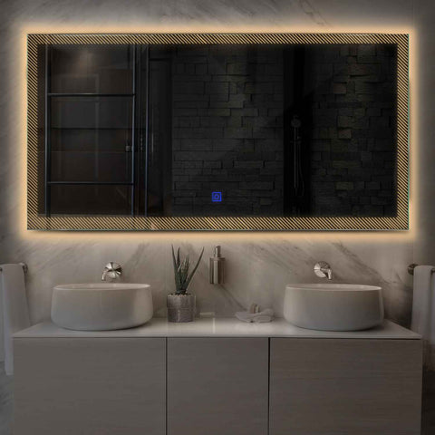 Miroir LED Horizontal | Bouton Tactile | Lumière Blanche Chaude - Reyze Série Simetria Modèle 7