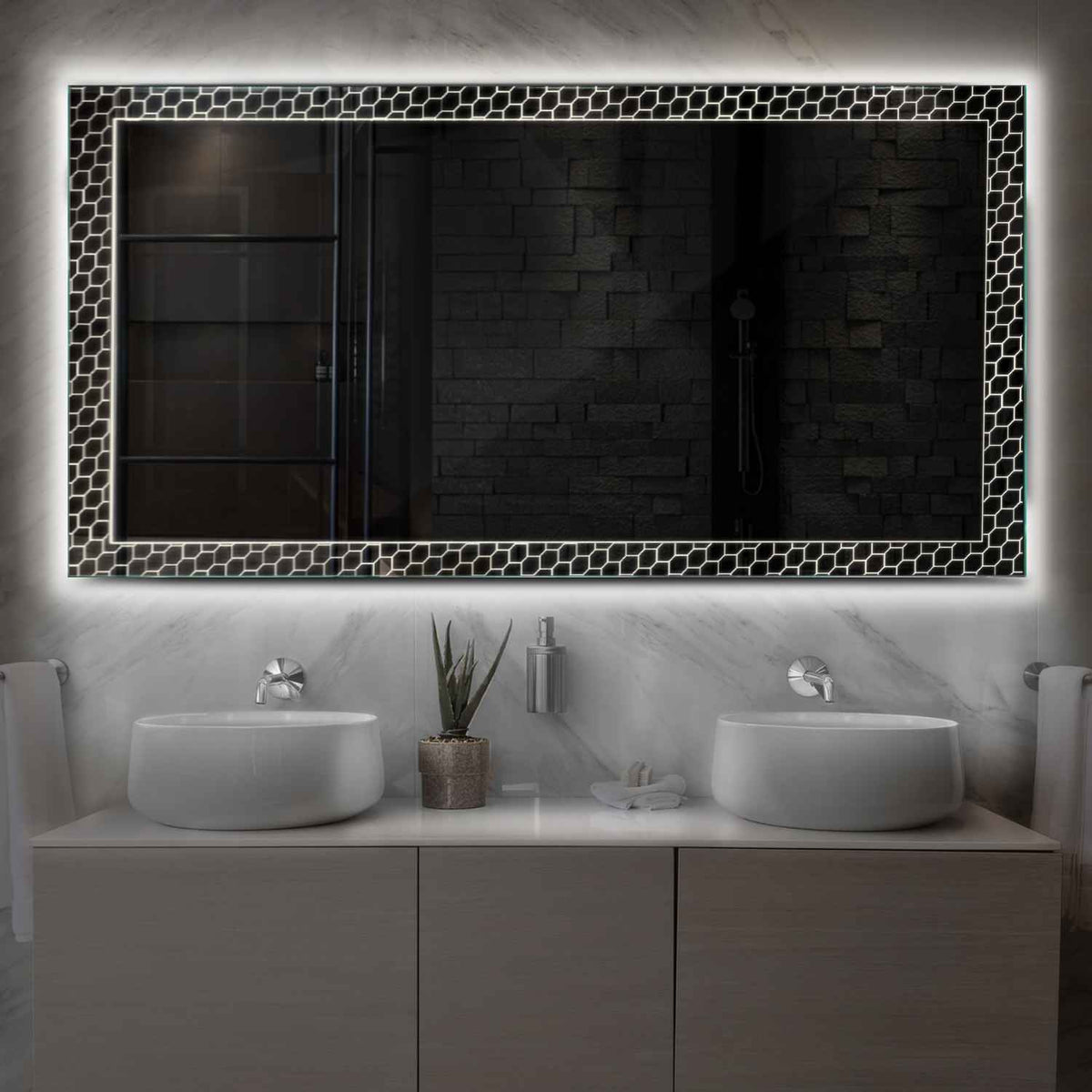 Miroir LED Horizontal | Sans Boutons Tactiles | Lumière blanche neutre - Reyze Série Official Modèle 7