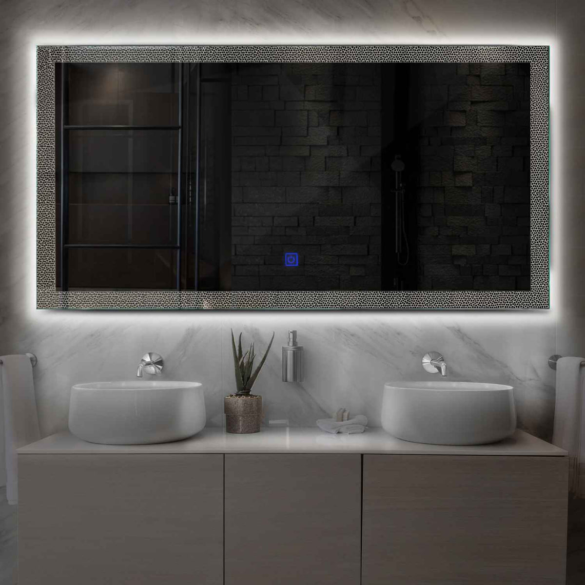Miroir LED Horizontal | Bouton Tactile | Lumière blanche neutre - Reyze Série Simetria Modèle 4