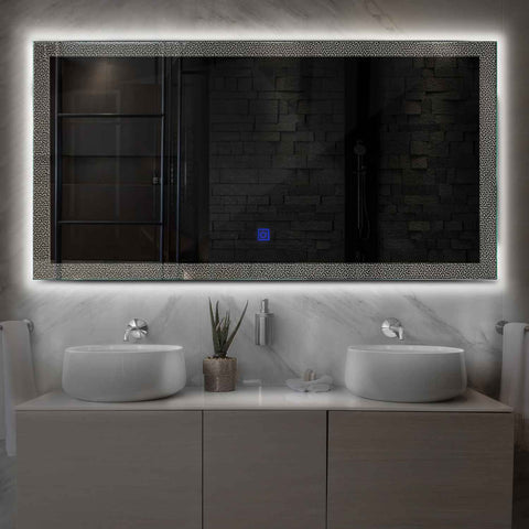 Miroir LED Horizontal | Bouton Tactile | Lumière blanche neutre - Reyze Série Simetria Modèle 4