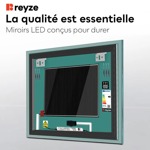 Miroir LED Carré | boutons tactiles | Fonction Anti-Buée | Lumière blanche neutre - Reyze Série Edge Modèle 1