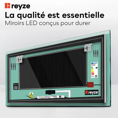 Miroir LED Horizontal | boutons tactiles | Fonction Anti-Buée | Lumière blanche froide - Reyze Série Edge Modèle 5
