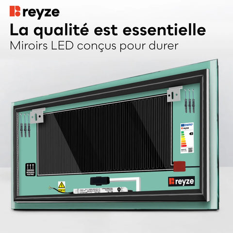 Miroir LED Horizontal | boutons tactiles | Fonction Anti-Buée | Température de couleur réglable - Reyze Série Edge Modèle 7