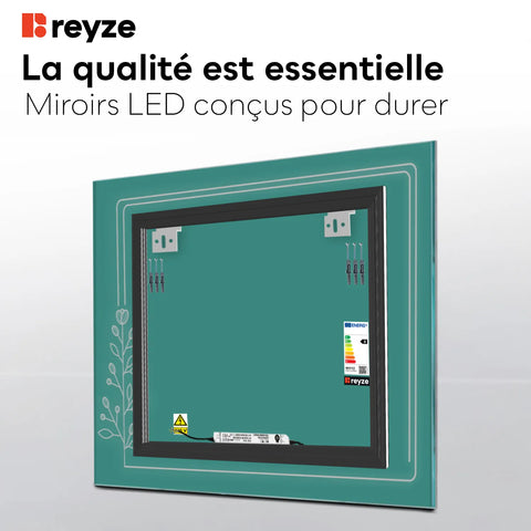 Miroir LED Carré | Sans Boutons Tactiles | Lumière blanche neutre - Reyze Série Good Vibes Modèle 2