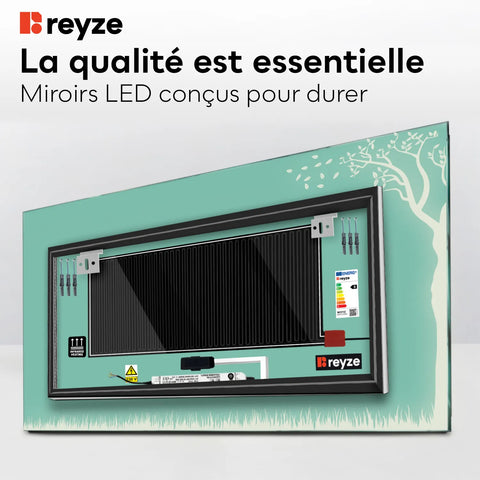 Miroir LED Horizontal | boutons tactiles | Fonction Anti-Buée | Température de couleur réglable - Reyze Série Good Vibes Modèle 8