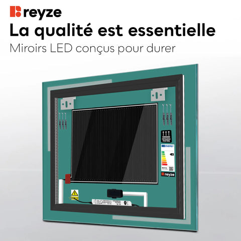 Miroir LED Carré | boutons tactiles | Fonction Anti-Buée | Température de couleur réglable - Reyze Série Minimal Modèle 2