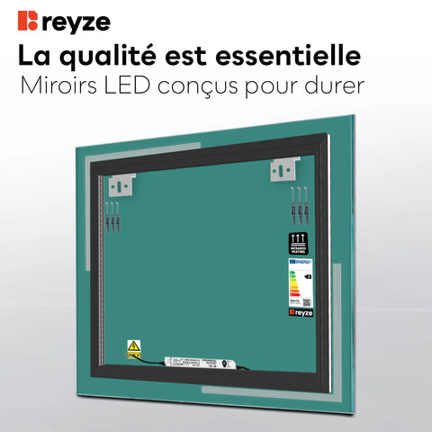 Miroir LED Carré | Sans Boutons Tactiles | Lumière blanche froide - Reyze Série Minimal Modèle 2