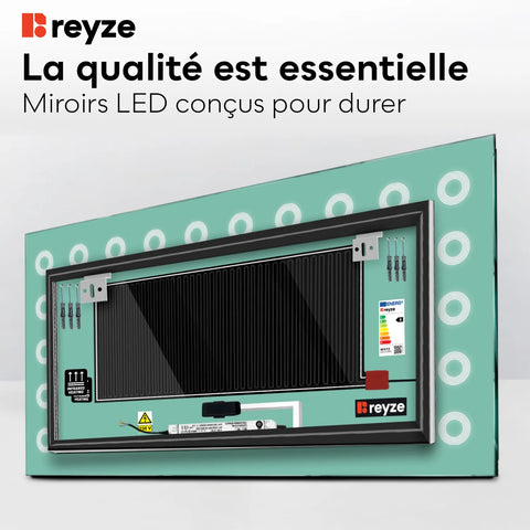 Miroir LED Horizontal | boutons tactiles | Fonction Anti-Buée | Température de couleur réglable - Reyze Série Minimal Modèle 4
