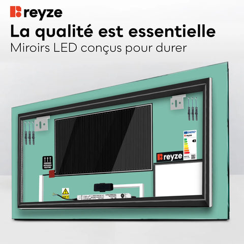 Miroir LED Horizontal | boutons tactiles | Fonction Anti-Buée | Lumière blanche neutre - Reyze Série Motivated Modèle 3