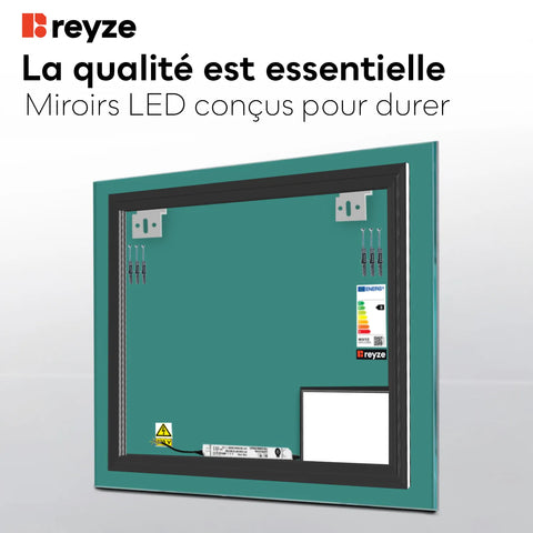 Miroir LED Carré | Sans Boutons Tactiles | Lumière blanche neutre - Reyze Série Motivated Modèle 5