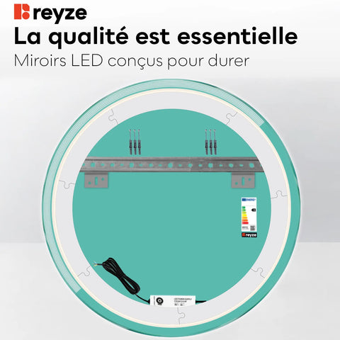Miroir LED Rond | Sans Boutons Tactiles | Lumière blanche neutre - Reyze Série Edge Modèle 5