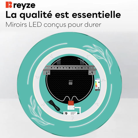 Miroir LED Rond | boutons tactiles | Fonction Anti-Buée | Lumière Blanche Chaude - Reyze Série Good Vibes Modèle 1